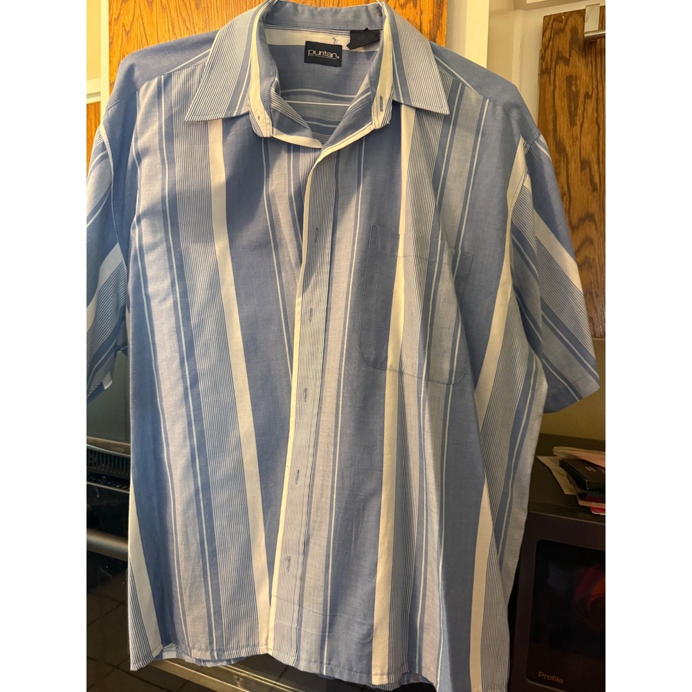 Puritan Blue Striped & Van Heusen Green Check Short Sleeve Button Down Shirts XL